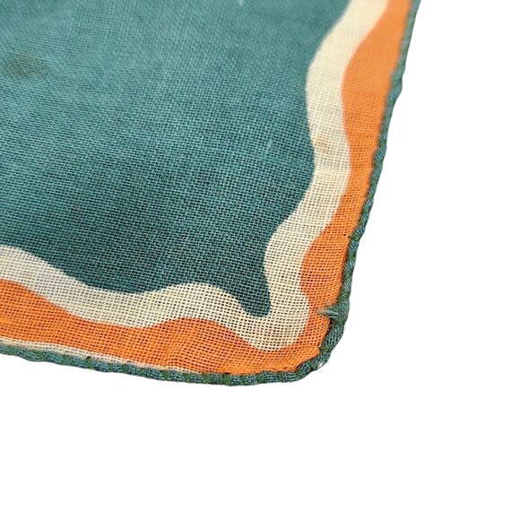 VTG HANKIE GREEN ORANGE BOLD PRINT FLORAL HAND ROLLED EDGE RETRO FUNKY BRIGHT - Picture 3 of 5